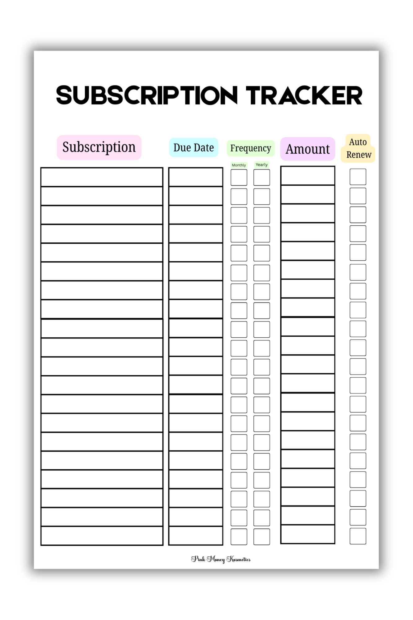 Subscription Tracker (Physical File)