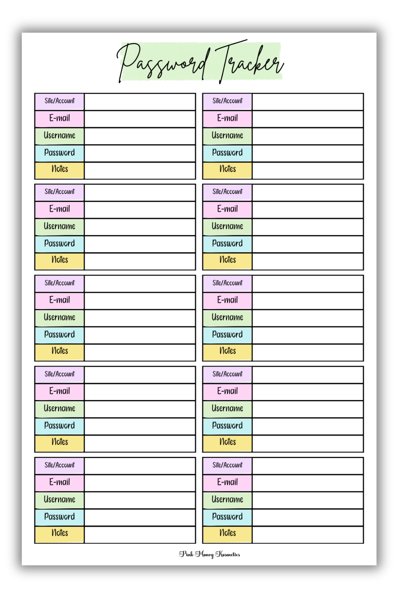Password Tracker (Physical File)
