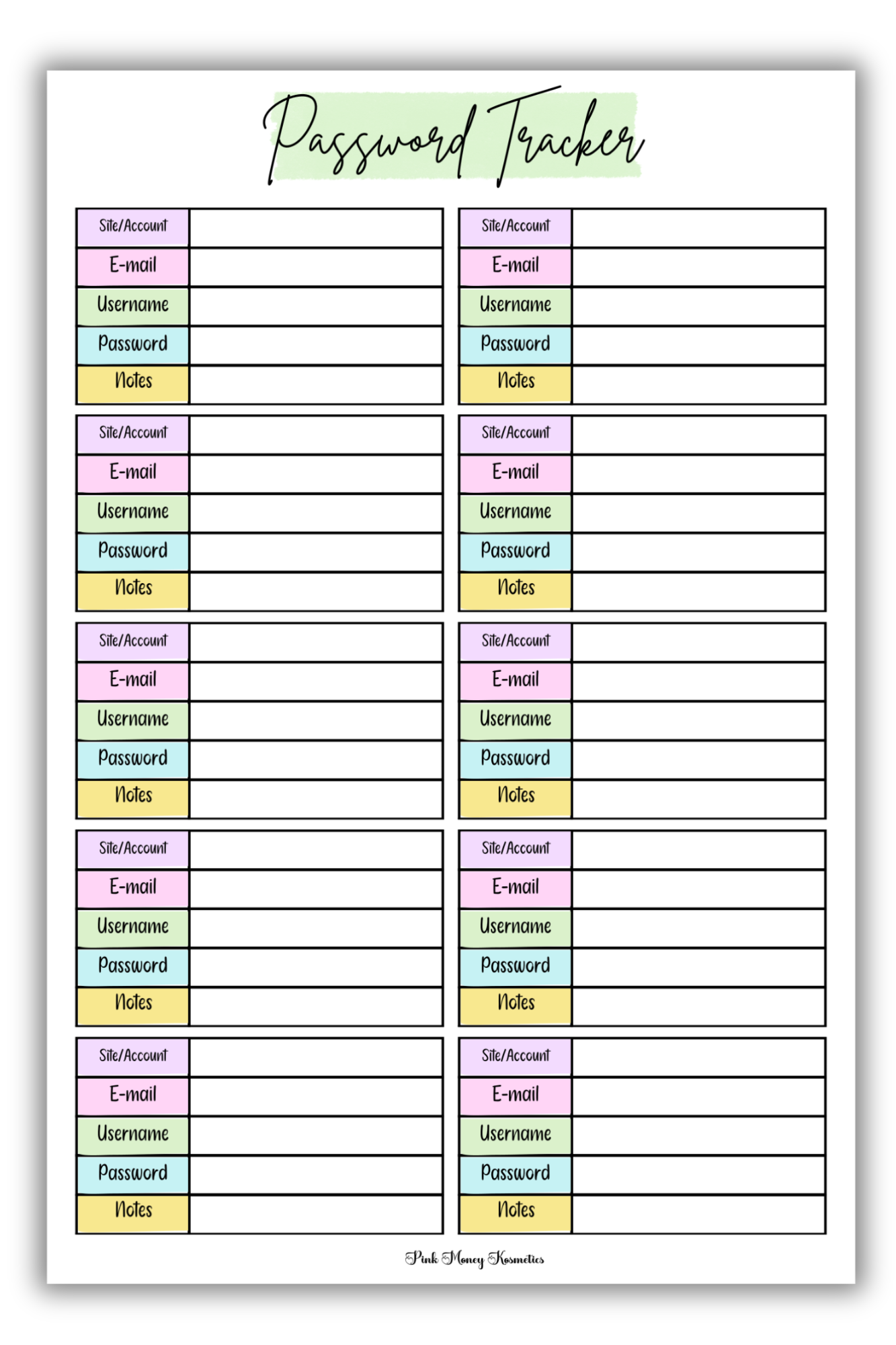 Password Tracker (Digital File)