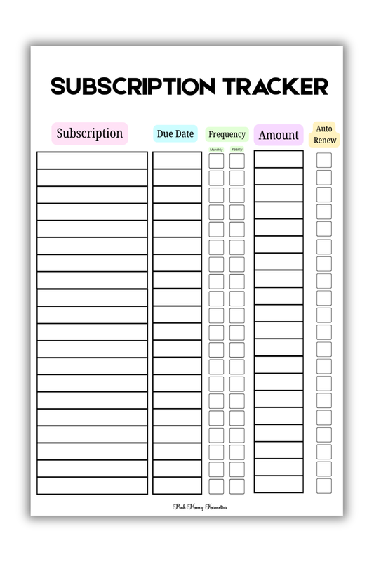 Subscription Tracker (Digital File)