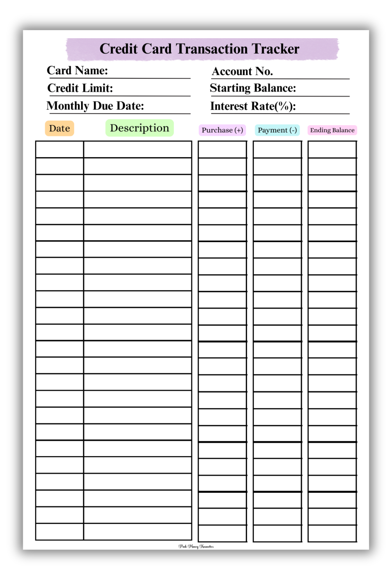Credit Card Transaction Tracker (Digital File)