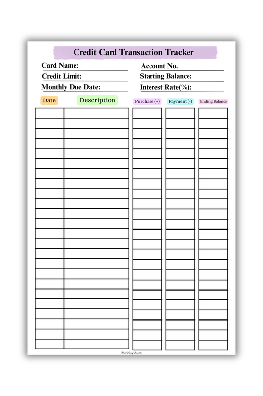 Credit Card Transaction Tracker (Digital File)