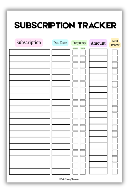 Subscription Tracker (Physical File)