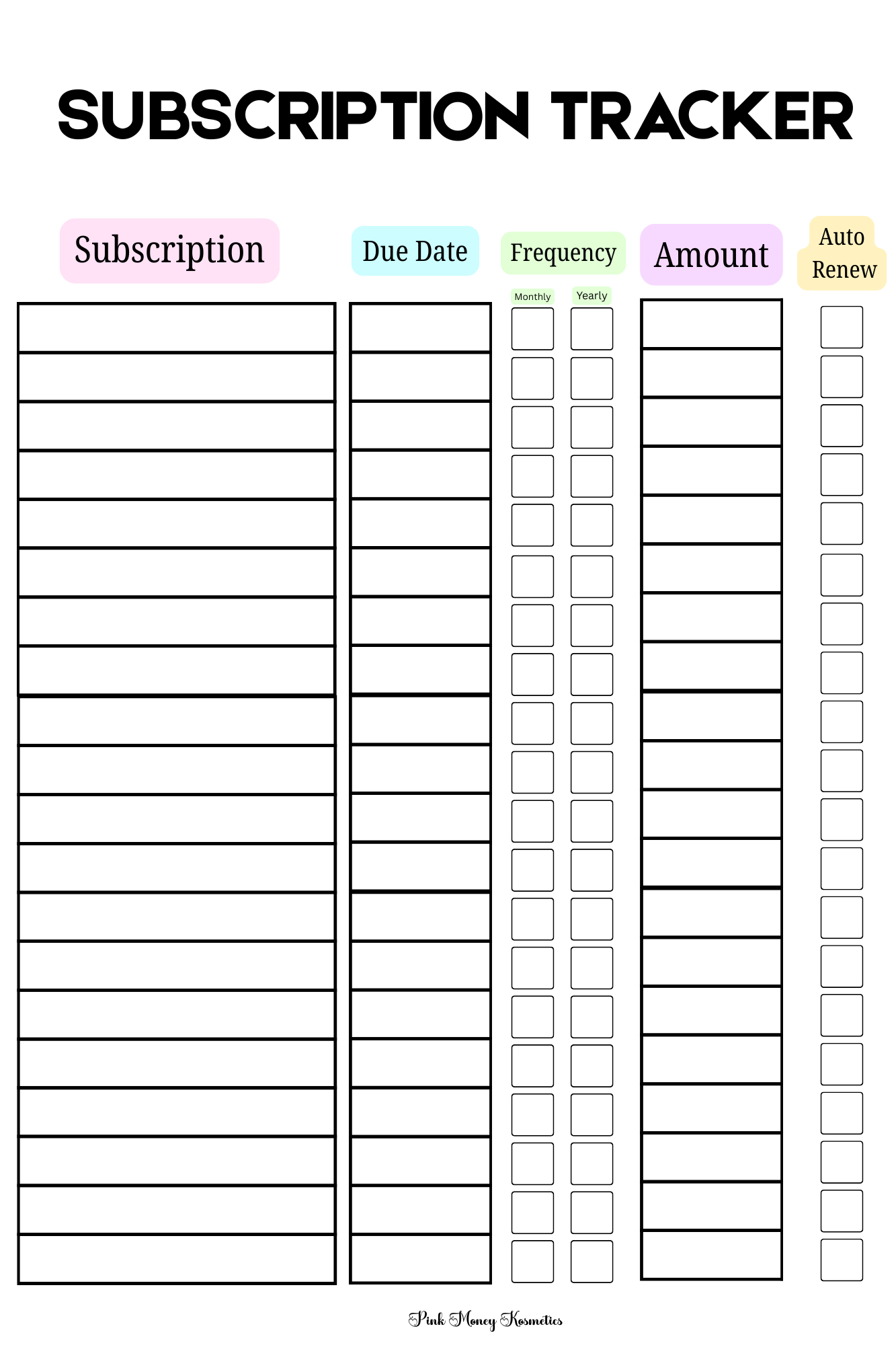 Subscription Tracker (Physical File)