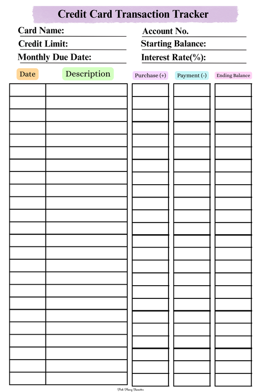 Credit Card Transaction Tracker (Physical File)